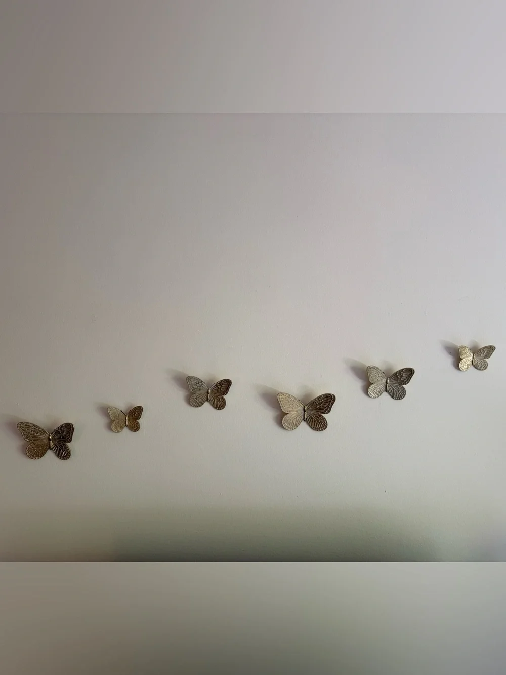 Set of 6 Gold Brass Tone Butterfly Wall Decor Vintage Style